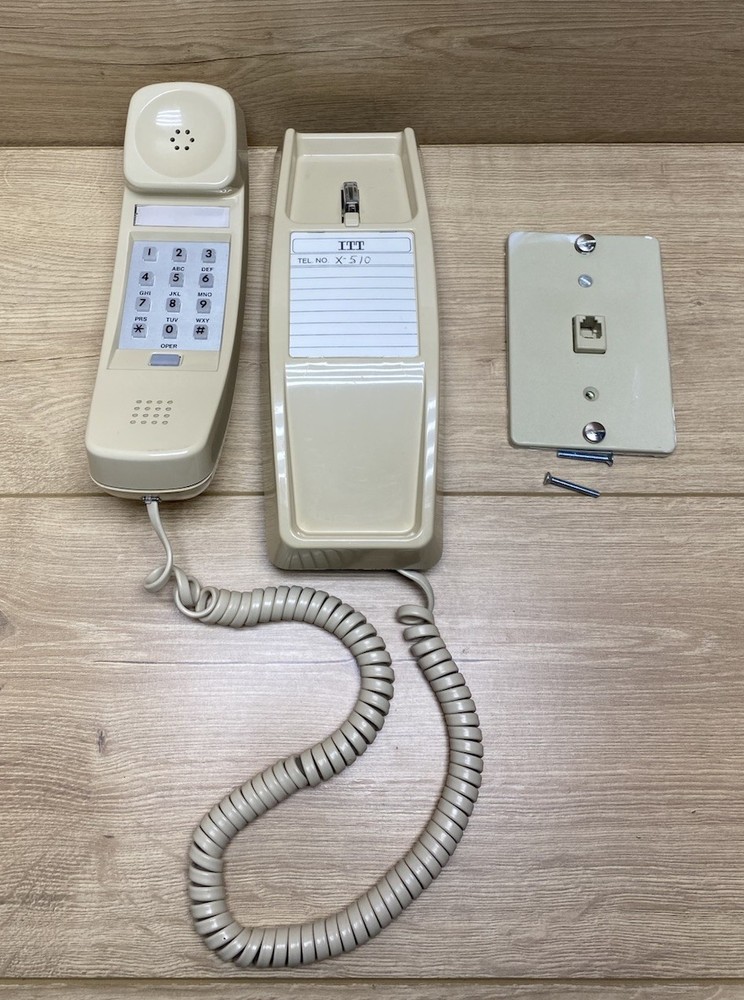 Vintage ITT Wall Phone Beige Push Button Landline Telephone USA Tested Working