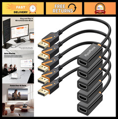4K DP to HDMI Adapter 5-Pack, 10.2Gbps, Male to Female, Plug & Play, Monitor/PC/