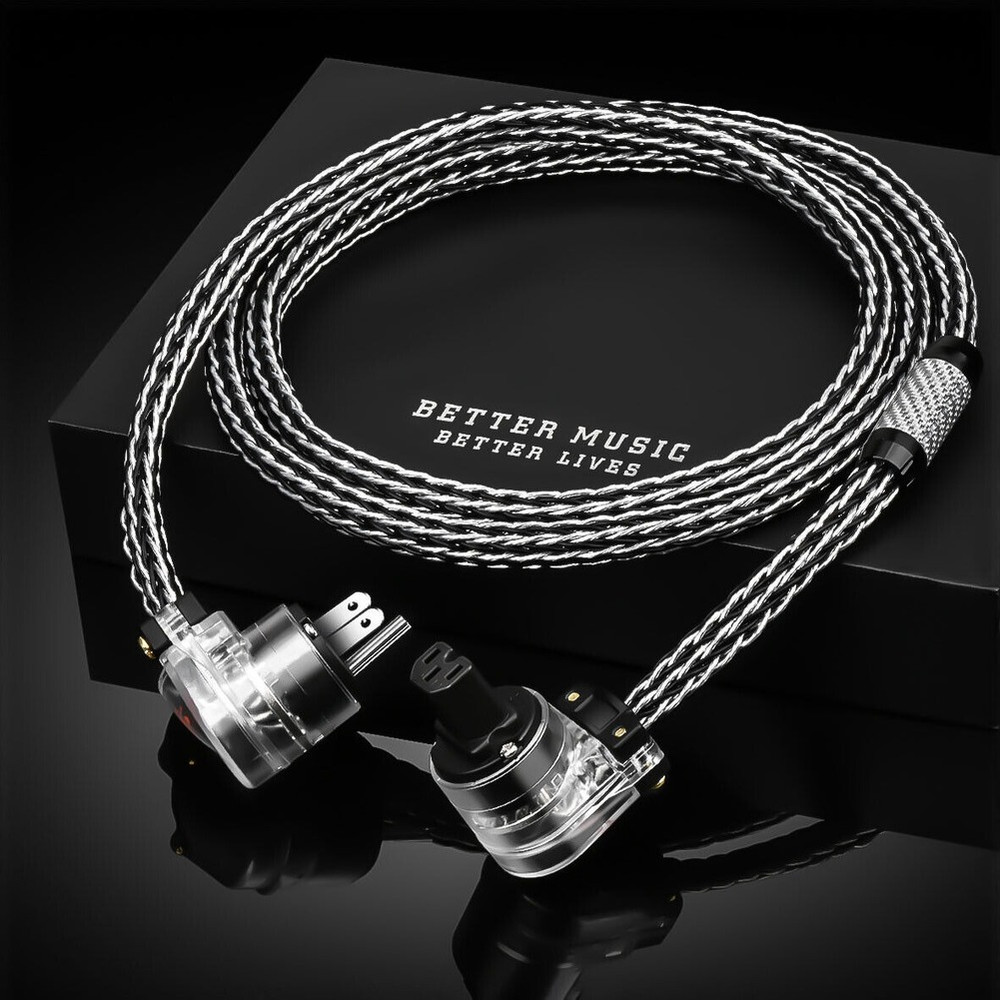 8AWG OCC Silver Hybrid Power Cable EU US HiFi Audio Supply Cord Right Angle Plug