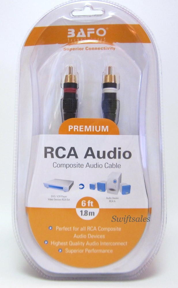 BAFO Premium 24K Gold Plated L/R RCA Stereo Audio Cable 6′ 6FT Retail Pack