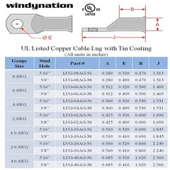 Tinned Copper 1 to 4/0AWG Cable Lug Ring Battery Terminals Wire Crimp Connectors