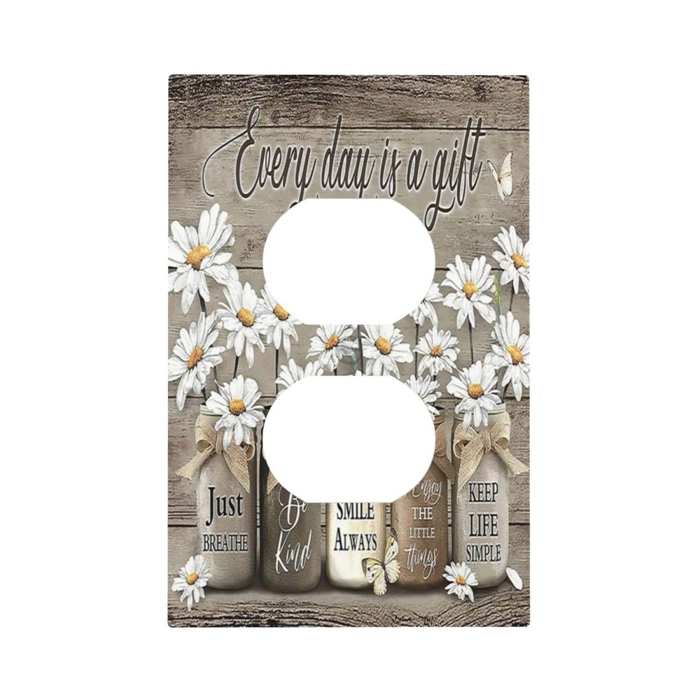 Farmhouse Vintage 1-Gang Duplex Outlet, Country Rustic Daisy Butterfly Quote