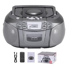 Silver Portable Bluetooth CD Cassette Boombox AM FM Radio USB Stereo Speaker