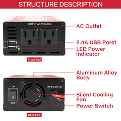 300W 600W Car Power Inverter Laptop Charger DC12V to AC110V Converter Dual USB