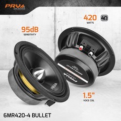 2x PRV 6.5″ Bullet Midrange Speakers + 2x Super Tweeters 1080 Watts Package