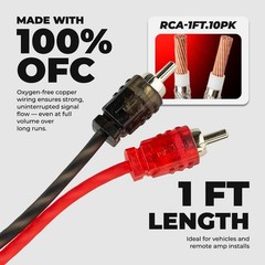 DS18 1FT Ultra Flex 100% OFC RCA Cable Wire – Dual male RCA – 10-Pack