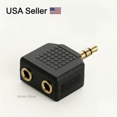 1 Male to 2 Female Gold Plated 3.5mm Y Audio Splitter Headphone Adapter Black Y