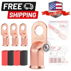 Listed 4/0 AWG – 3/8″ Battery Cable Lugs, Heat Shrink Ring Terminals End, Cop…