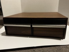 Woodgrain Brown/Black Plastic & Wood VHS Tape Storage Box w/ 2 Pull-Out Drawers