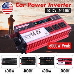Car Power Inverter 5000W DC 12V To AC 110V Pure Sine Wave Solar Converter 4 USB
