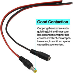 (Real 18AWG) 10 Pairs 12V 5A DC Power Pigtail Barrel Plug Connector Cable, 2.1Mm