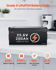 VEVOR 24V 200Ah LiFePO4 Lithium Battery Rechargeable Battery 100A BMS 4000 Cycle