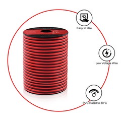 16 Gauge Wire, 16AWG Automotive Wire Electrical Wire 100FT 2 Conductor Red Black