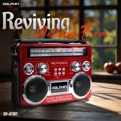 Dolphin Retro Radio SP-411BT AM FM SW Bluetooth Rechargeable Red-FREE SHIPPING