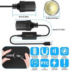 2 Pack USB C Male to 12V Car Cigarette Lighter Socket Female Converter…