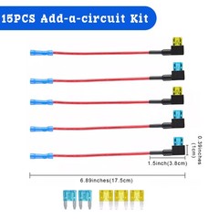 15PCS Fuse TAP Adapter Kit 12V 15 Amp 20Amp Car Add-a-circuit Mini ATM APM Blade