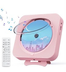 Wall Mountable CD Player KC-909 Bluetooth FM Radio Remote USB AUX Pink New