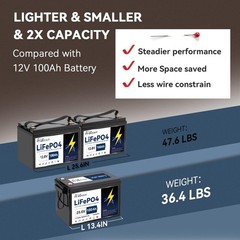 24V 100Ah LiFePO4 Lithium Battery for RV Marine Solar Trolling Motor 100A BMS