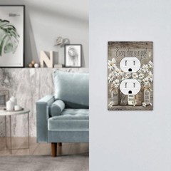 Farmhouse Vintage 1-Gang Duplex Outlet, Country Rustic Daisy Butterfly Quote