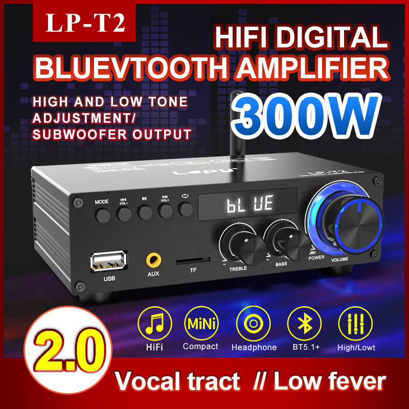 Lepy HIFI LP-T2 Bluetooth Stereo LED 300W Car Home Audio Amplifier 3A Adapter
