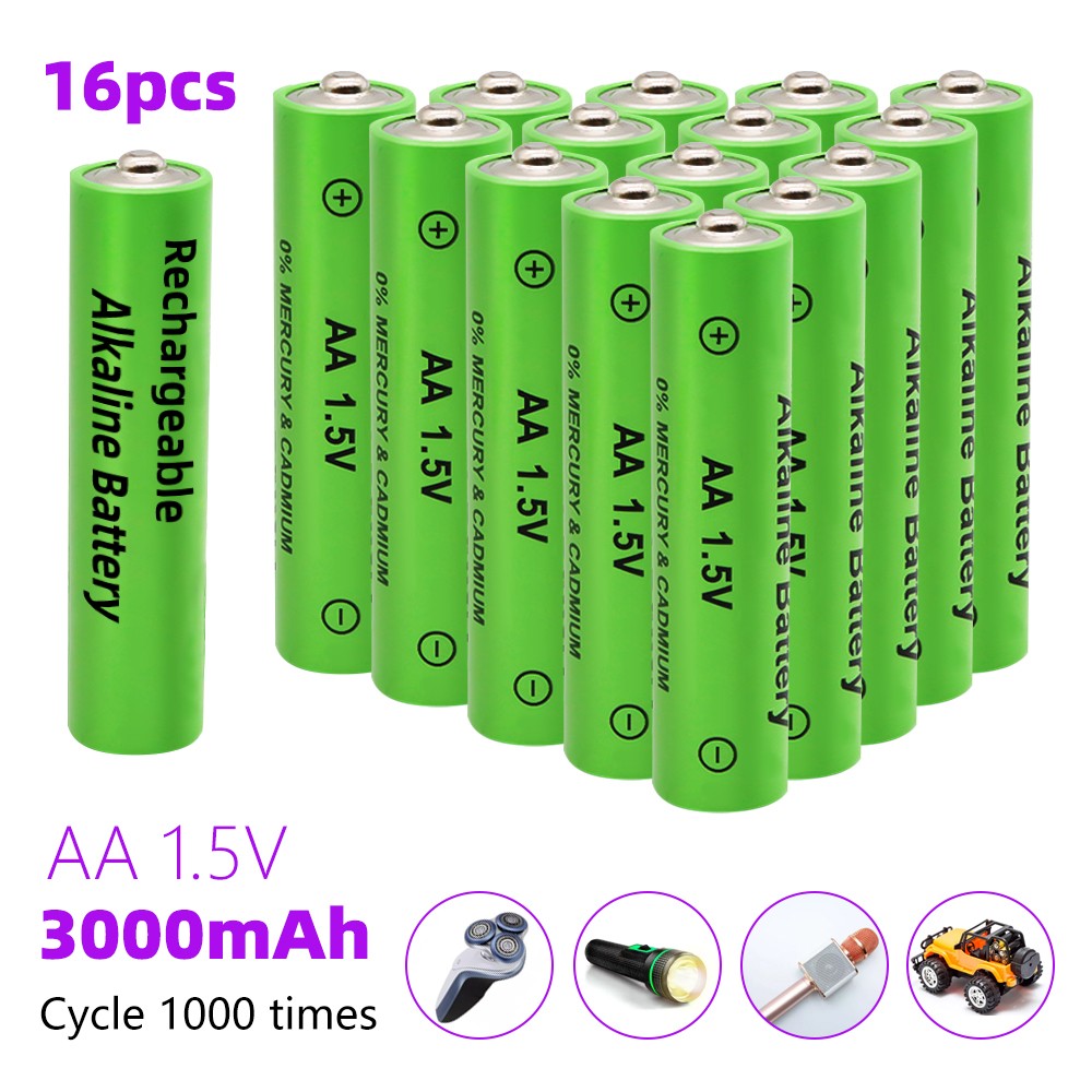16Pcs AA AAA Rechargeable Battery Alkaline Batteries 3000mah 1.5V Power Charger