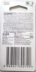 CR2016 ENERGIZER 2PK 3V ECR2016 Lithium Bat. (GREAT EXP 6/34) FREE SHIP