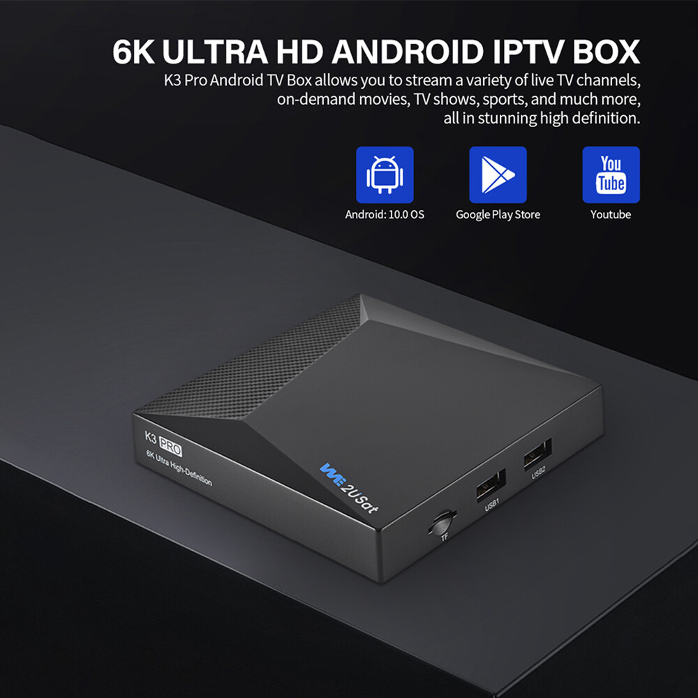 WE2USAT K3 PRO Android 10 TV Box | 6K Ultra HD HDR | WiFi 6 Dual-Band | 4GB 32GB