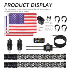 2x 1~3FT Thick LED Whip Spiral Chasing RGB Fat Whip Light For Can Am Polaris RZR