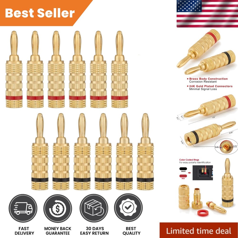 6 Pairs 24K Gold Banana Plugs for Secure Speaker Connections – Pure Copper