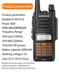 Waterproof Walkie Talkies Baofeng UV-9R Plus Dual Band VHF/UHF FM Two-Way Radios