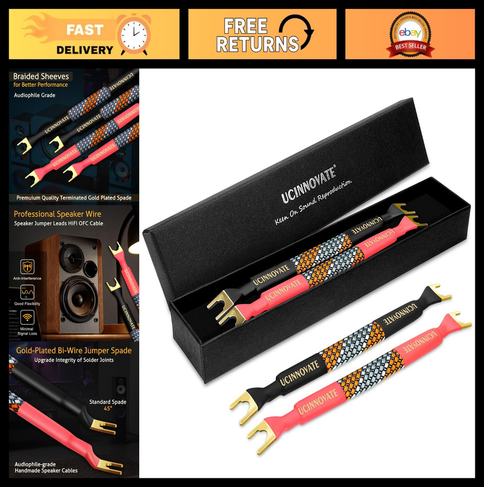 4 Pack 6″ HiFi Speaker Jumper Cables, Bi-Wire OFC Cable Bridge, Gold Plated Term
