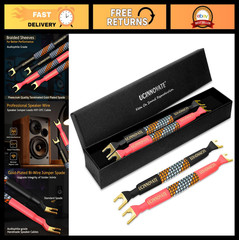 4 Pack 6″ HiFi Speaker Jumper Cables, Bi-Wire OFC Cable Bridge, Gold Plated Term