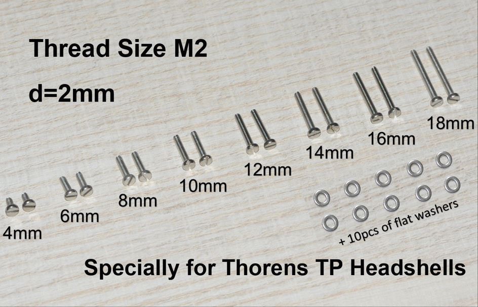 M2 4-18mm Fixing Screws+Flat Washers Set Cartridge Mounting Thorens TP Headshell