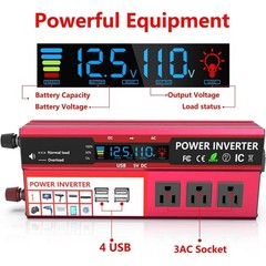 5000W Car Power Inverter DC 12V To AC 110V Pure Sine Wave Solar Converter 4 USB