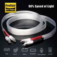 Pair OCC Silver Plated Flat Cable Audio Signal Interconnect Wire Hi-end RCA Plug