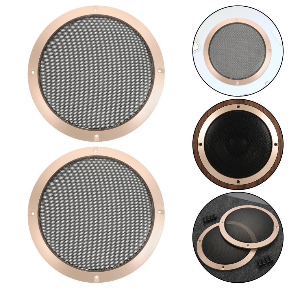 2Pcs Metal ABS Speaker Grill Covers for Car Audio with Golden Round Mesh