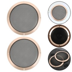 2Pcs Metal ABS Speaker Grill Covers for Car Audio with Golden Round Mesh