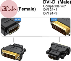 DVI to HDMI Adapter 2-Pack, Bidirectional Female HDMI to DVI-D(24+1) Male Adapte