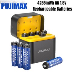 8 Pack 1.5V AA 4255mWh Rechargeable Lithium Batteries with Fast Charger Box NEW