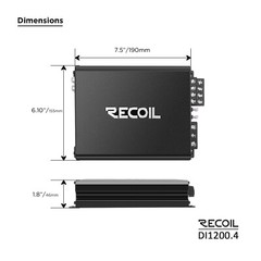 Recoil A DI1200-4 Full-Range Class-D 4-Channel Car Audio Amplifier, 2400 Watts