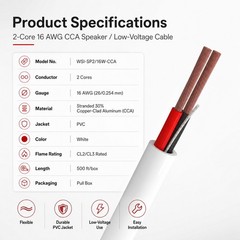 2/16AWG Speaker Wire 16 Gauge CCA Home Theater Audio In-Wall Cable 500FT