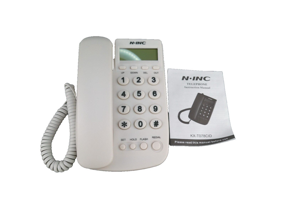 N.Inc White Corded Landline Phone Caller ID KX-T078CID Auto Redial Large Buttons
