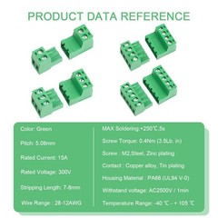 25 Set 5.08mm Pitch Screw Terminal Block Connector Pluggable 2/3/4/5 Pin