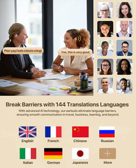 AI Translation Earbuds Real Time Translator for 144 Languages, iOS Android