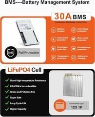 36V 16Ah LiFePO4 Lithium B attery Pack, Built-in 30A BMS for 0-1200W Motor