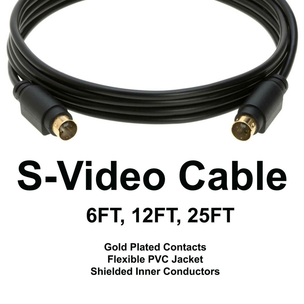 S Video Cable 4 PIN Monitor S-Video SVHS Male VCR Camcorder 6FT 12FT 25FT lot