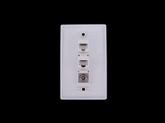 Single 1-Gang 2 Port CAT6 RJ45 Ethernet F type Coax Cable TV Wall Plate White