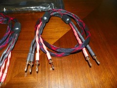 Two Pieces 12AWG Pure Copper HIFI Audio Bi-wire Speaker Cable 2 to 4 Plugs