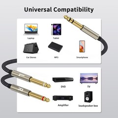1/4 inch TRS Stereo Y-Splitter Insert Cable, 1/4 Inch Male Jack to Dual 1/4inch