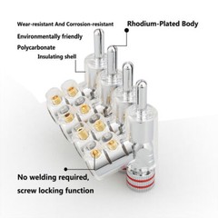 8pcs Rhodium Plated Locking Speaker Banana Plug Welding Free Audio Connector